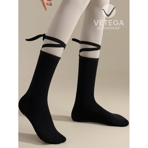 Calcetines de Ballet VETEGA Negros, Acanalados, Hasta el Tobillo, con Tiras, Spandex/Poliéster, para Danza y Ropa Deportiva - Product Image 1