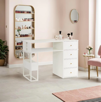 Table de manucure moderne pour une seule personne avec plateau en bois, éclairage LED et 4 tiroirs pour salons de beauté haut de gamme