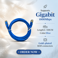 Kabel Ethernet LAN UTP Cat5e RJ45 Male Male 1.5m, Konektor Berlapis Nikel Tembaga Murni, TPE Biru untuk Komputer/Scanner/Kamera