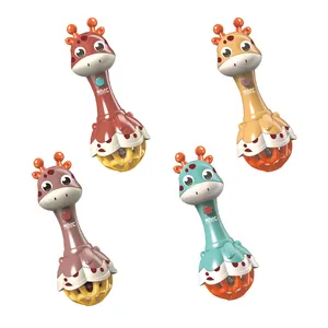 Pasgeboren Gift Leuke Giraffe Hand Bel Milieuvriendelijke Zacht Plastic Bijtring Grip Baby Rammelaar Speelgoed Met Licht Geluid