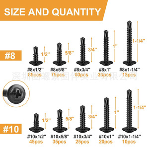 400pcs Black 410 Stainless Steel Self-Tapping Screws Large Flat Head Washer Tail Imperial Wood Fasteners Box Packaging - Product Image 2