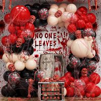 Kit d'arche de ballons en latex rouge pour Halloween, avec décorations en feuille d'aluminium (araignée, crâne, visage, étoile) noires et blanches, pour une ambiance cauchemardesque, horrifique, fantôme, vampire, pour fête