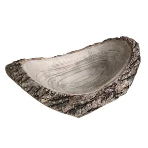 손으로 조각 보트 모양의 나무 그릇 나무 껍질, 타원형 나무 수
