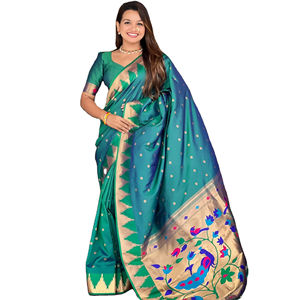 Saree de seda Pethani suave con ropa india y paquistaní tejida Zari - Product Image 1