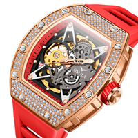 ONOLA 3838D Montre de luxe en diamant pour homme Montre automatique décontractée à bracelet en caoutchouc Montres glacées étanches