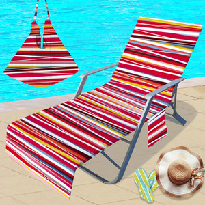 Couverture de serviette de chaise longue en microfibre imprimée en 3D pour <span class=keywords><strong>piscine</strong></span> et jardin <span class=keywords><strong>d</strong></span>'hôtel Couverture de chaise de plage rayée avec poches latérales Serviette de plage - Product Image 2
