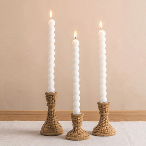 Ensemble de 3 porte-bougies chauffe-plat coniques en rotin, résistants à la chaleur, écologiques, faits à la main, décoration de Noël pour la maison - Product Image 1
