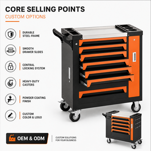<span class=keywords><strong>Chariot</strong></span> Desserte d'Atelier Robuste en Tôle <span class=keywords><strong>de</strong></span> Fer, Armoire à Outils 7 Tiroirs avec Serrure à Clé, OEM ODM - Product Image 2
