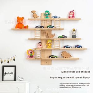 <b>Wall</b>-<b>mounted</b> solid wood <b>shelf</b>, modern minimalist style, suitable for storing dolls, figurines, and blind boxes. - Product Image 3