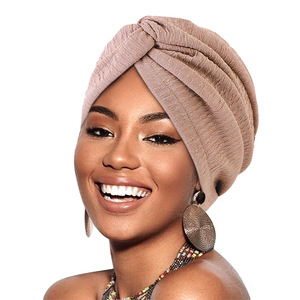 Nouvelles dames plissé couleur unie sommeil indiens casquette croix torsion ethnique Costume chimio Turban femmes - Product Image 1