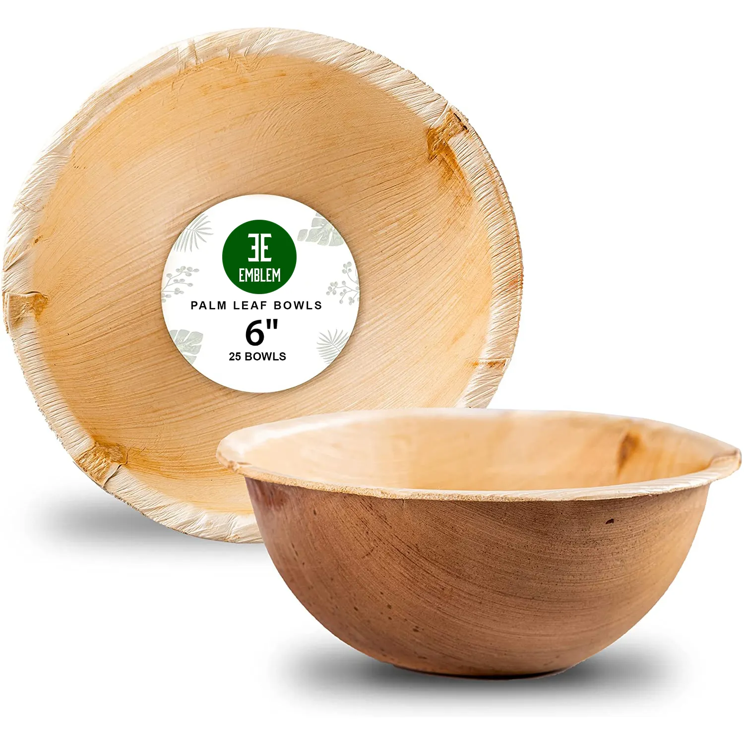 Palm Leaf Bowls Disposable Bamboo Bowls Like 6 Inch Round Deep 15 oz (25 pc)