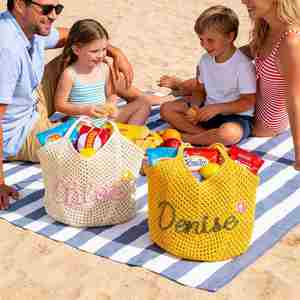 Crochet Beach Tote, Boho Cotton Net Market Pouch, Custom Trip <b>Bag</b>, Summer Shoulder <b>Bag</b> for Women, <b>Bridesmaid</b> <b>Gift</b> - Product Image 3