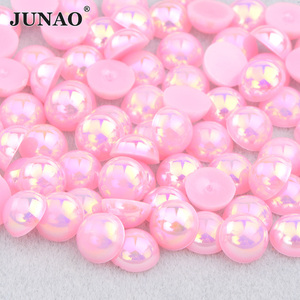 JUNAO Venta al por mayor 10 12 14 16 20 mm Flatback Pearl Beads Gold ABS Plastic Pearls a granel Half Round Pearls sin agujeros - Product Image 5