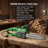 Scie à chaîne électrique filaire haute puissance 1800W 2000W, 16" 18", portable, pour couper le bois, les arbres et les bûches dans le jardin