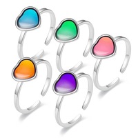 Anillo Abierto Ajustable de Acero Inoxidable Plateado Dorado con Corazón Colorido y Acabado Esmaltado