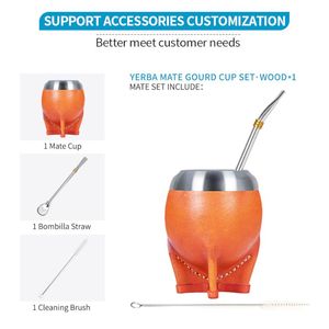 Customized 200ml Leather Mate Gourd Cup Wooden Liner Bombilla Straw Classic <strong>Argentina</strong> <strong>Yerba</strong> Mate Set Coffee Milk Travel Camping - Product Image 3