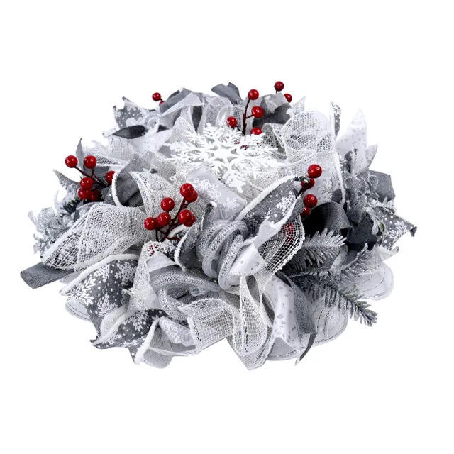 Hot Sale Christmas Wreath Snowflake Berry Decoration Ribbon Christmas Wreaths Polyester Wreath DIY Christmas Party Decorations