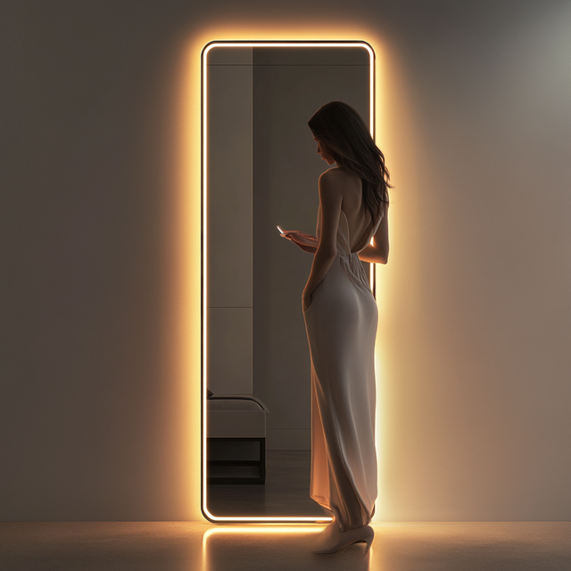 Modern Design AI-Powered Smart Mirror with LED Light for Beauty Salon Rectangle Illuminated Mirror