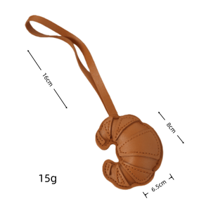 Leather Car Ornament and Purse Charm Gift Factory Wholesale Croissant-Shaped Keychain with Horn Bag Buckle and Carabiner