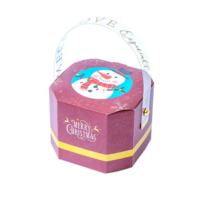 Scatola di carta regalo di caramelle di natale la mano personalizzata porta a casa cottura al cioccolato pieghevole cartone portatile apple scatole di imballaggio più recenti