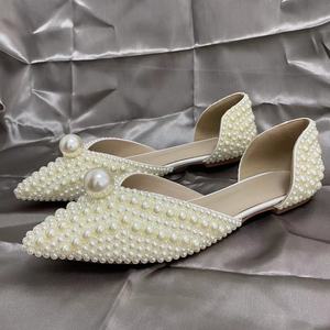 Zapatos Planos Blancos para Novia, con Perlas, Antideslizantes, para Boda, Primavera/Verano, Sandalias de Tacón Bajo para Mujer, Zapatos de Fiesta - Product Image 2