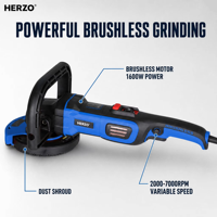 Ponceuse à Béton Électrique HERZO 125mm 220V 1600W, Meuleuse Manuelle avec Longue Poignée Arrière pour Sol