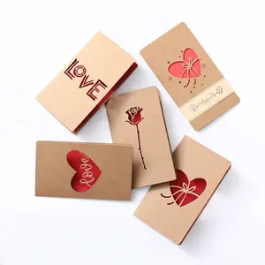 1pcs Valentine's Day Love Heart Rose Hollow Card Envelope Kraft Paper Birthday Card Holiday Proposal Anniversary Wedding Supply
