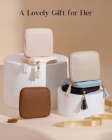 Étui à bijoux en cuir PU beige avec fermeture éclair, organisateur de rangement portable, pliable, pour colliers, bagues et boucles d'oreilles