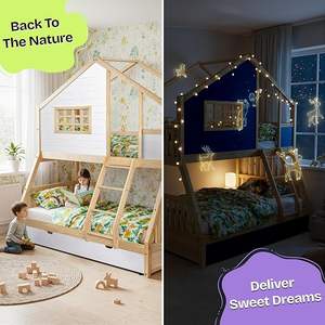 Cama Infantil Tipo <span class=keywords><strong>Casa</strong></span> <span class=keywords><strong>de</strong></span> Árbol con Literas Dobles y Cama Nido, Madera <span class=keywords><strong>de</strong></span> Pino, Barandillas <span class=keywords><strong>de</strong></span> Seguridad <span class=keywords><strong>de</strong></span> 15 Pulgadas, Escalera, Fácil <span class=keywords><strong>de</strong></span> Montar, Sin Necesidad <span class=keywords><strong>de</strong></span> Somier, No Tóxica - Product Image 3