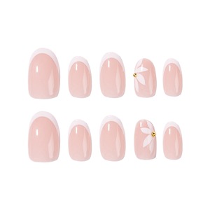 <span class=keywords><strong>Uñas</strong></span> Postizas Francesas con Diseño Floral <span class=keywords><strong>de</strong></span> <span class=keywords><strong>Margaritas</strong></span> y Detalles Dorados, Forma Almendrada, Brillantes, Reutilizables, Elegantes y con Clase, Juego <span class=keywords><strong>de</strong></span> Puntas <span class=keywords><strong>de</strong></span> <span class=keywords><strong>Uñas</strong></span> Artísticas para Mujer 4416 - Product Image 5