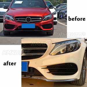 Pour Mercedes Benz Classe C W205 C180 C200 C260 2015 2016 2017 2018 Grille de pare-chocs avant noire, cache de phare antibrouillard - Product Image 6