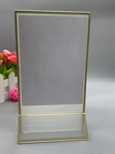 Soporte de acrílico con borde dorado para mesa de boda, soporte de acrílico transparente para tarjetas y números