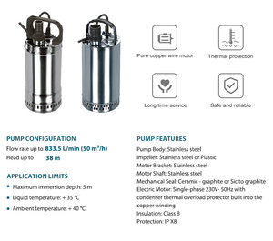 Grandfar 550w High OEM Copper Motor Stainless Steel Irrigation Gardening Clean Water <b>Submersible</b> <b>Pump</b> QDS6-14-0.55 <b>Submersible</b> H - Product Image 2