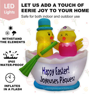 Décorations gonflables de Pâques de 1,5 m pour l'extérieur : bateau de poulets avec lumières LED DC pour la maison, le jardin et les fêtes - Product Image 6