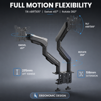 Soporte de Monitor Doble de Alta Resistencia para Pantallas de 17 a 32 Pulgadas, Resorte Mecánico, Montaje con Abrazadera en Escritorio, VESA 75x75 100x100