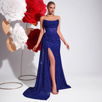 Nouvelle Robe de Soirée Bustier à Paillettes Coupe Ajustée Fente Haute Modèle Défilé Banquet Luxe Léger Robes de Fête