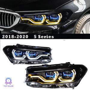 Faro Anteriore per <span class=keywords><strong>BMW</strong></span> <span class=keywords><strong>Serie</strong></span> <span class=keywords><strong>5</strong></span> G38 2018-2020, Gruppo Ottico G30 Fumé Bicolore con Luce Diurna Golden Eye e Lente Laser - Product Image 1