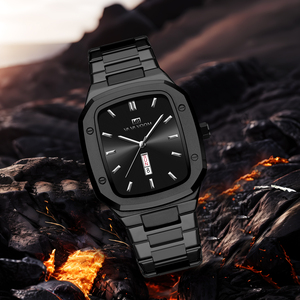 Fashion Gold Tone Men's Wristwatch Unique Square <b>Case</b> Dual Date Display Business Casual Watch - Product Image 4