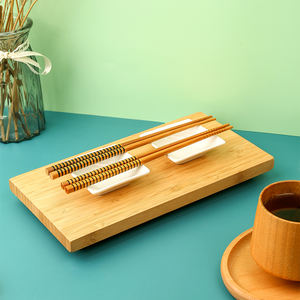 Planches à sushi rectangulaires en bambou de style japonais, plateau de service, double baguettes réutilisables gravées au laser, sauce, plats à la <span class=keywords><strong>moutarde</strong></span> - Product Image 2