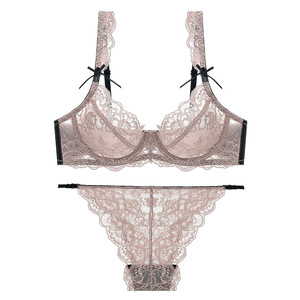 Комплект женского нижнего белья из 2 предметов, прозрачный кружевной Привлекательный бюстгальтер на косточках и трусики - Product Image 2