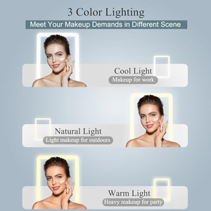 Miroir de maquillage de bureau éclairé avec lumière LED, portable, pliable, simple face, à intensité réglable, écran tactile, carré, 3 couleurs - Product Image 2