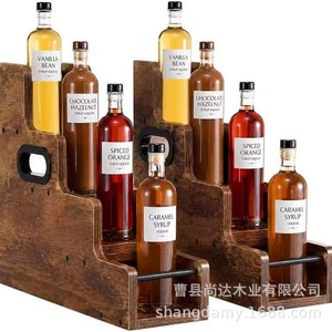 Retro wooden spice bottle storage rack, tiered wine display rack, multi-tiered <b>desktop</b> <b>shelf</b> for storage and display. - Product Image 2