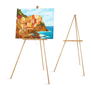 Penyangga layar Tripod kayu untuk Poster tanda pernikahan Bingkai A Artist Easel lantai dengan nampan untuk lukisan kanvas alami