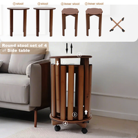 Ensemble personnalisé de 4 tabourets de bar multifonctionnels en bambou Table basse ronde en bois Style minimaliste pour chambre à coucher