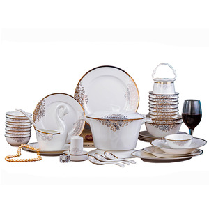 Vente en gros, ensemble de vaisselle en céramique de luxe légère pour <span class=keywords><strong>la</strong></span> maison, vaisselle en porcelaine pour pendaison de crémaillère, bol de mariage pour nouvelle résidence - Product Image 2