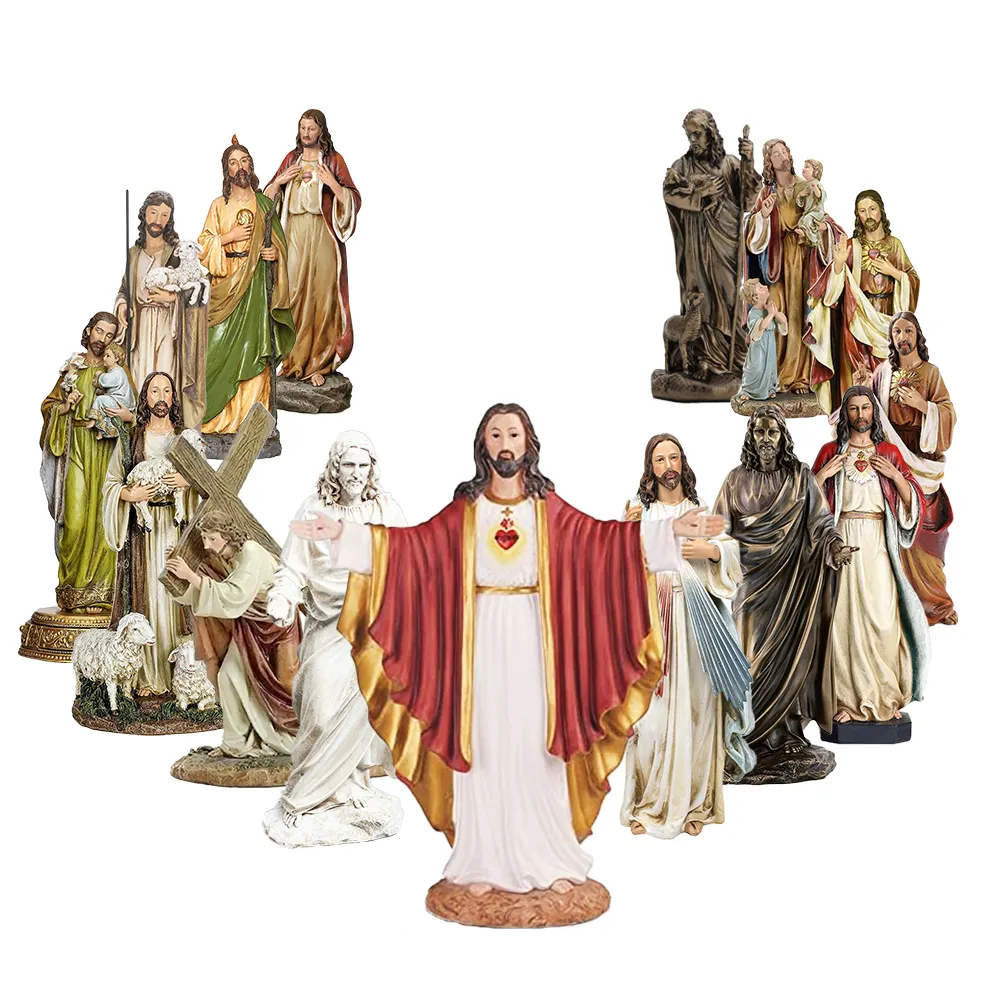 Figurine artisanale en résine chrétienne faite à la main cadeau catholique OEM vente en gros, articles religieux catholiques, statue figurine de Jésus