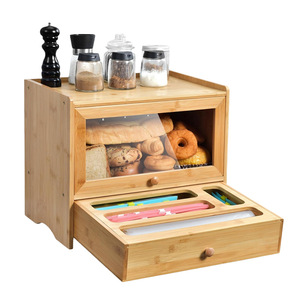 กล่องเก็บขนมปังไม้พร้อมลิ้นชักและประตูกระจกสำหรับใช้ในครัว - Product Image 1