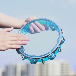 Tambourin en métal rouge et bleu de 8 pouces, cloche à main, lot de 4 pour spectacle de danse, lecture de musique, applaudissement - Product Image 2