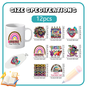 12 pegatinas UV DTF de agradecimiento para profesores, calcomanías estéticas para tarjetas, envoltura de regalos, decoración escolar DIY - Product Image 3