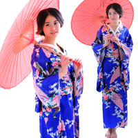 Gaun Kimono Yukata Tradisional Jepang Wanita Bahan Poliester Cetak Timbul untuk Cosplay, Fotografi, Animasi, Pertunjukan Panggung